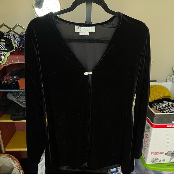 Velvet Cardigan with Rhinestone Button - Picture 1 of 4